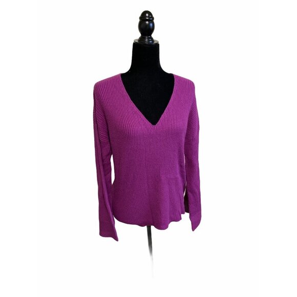 Free Press V-Neck Ribbed Knit Sweater Women's XS Purple Long Sleeve Lightweight - Picture 1 of 6
